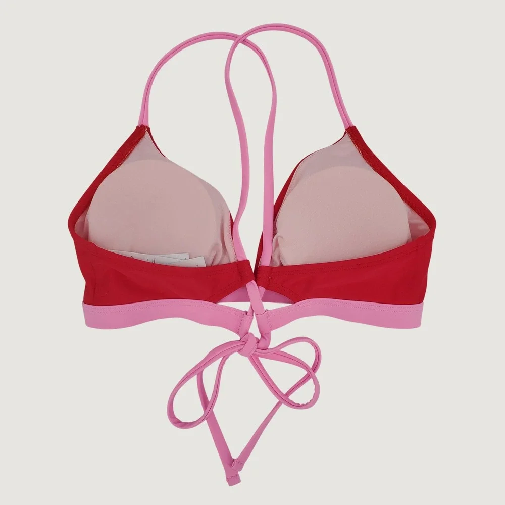 Cupshe Strappy Colorblock Triangle Bikini Top Medium Red Pink Adjustable Padded